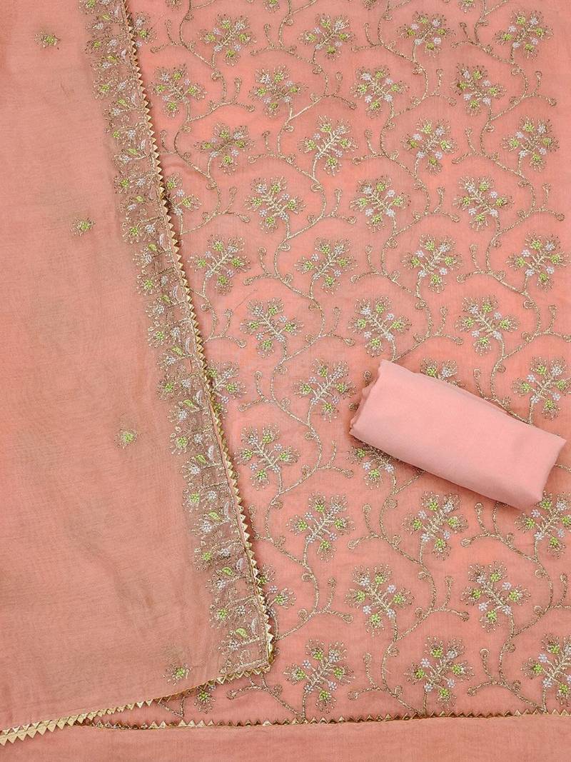 floral embroidered art silk unstitched dress material