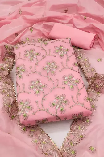 floral embroidered art silk unstitched dress material