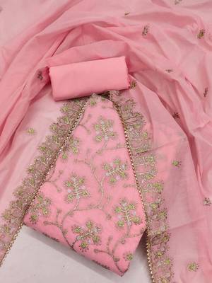 floral embroidered art silk unstitched dress material 2