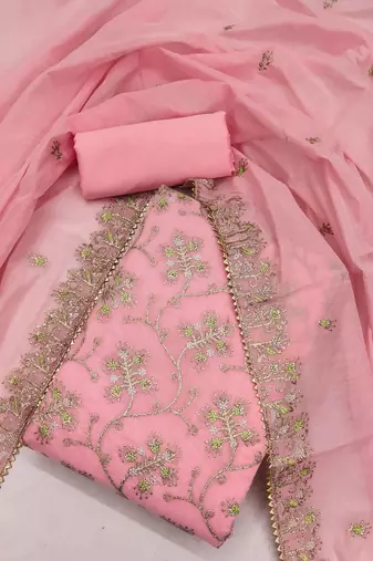 floral embroidered art silk unstitched dress material