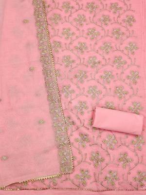 floral embroidered art silk unstitched dress material 3