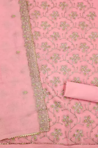 floral embroidered art silk unstitched dress material