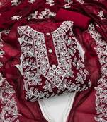 floral embroidered chanderi silk unstitched dress material
