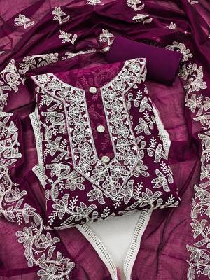 floral embroidered unstitched dress material 1