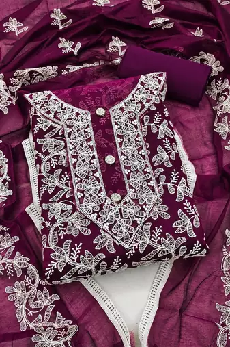 floral embroidered unstitched dress material