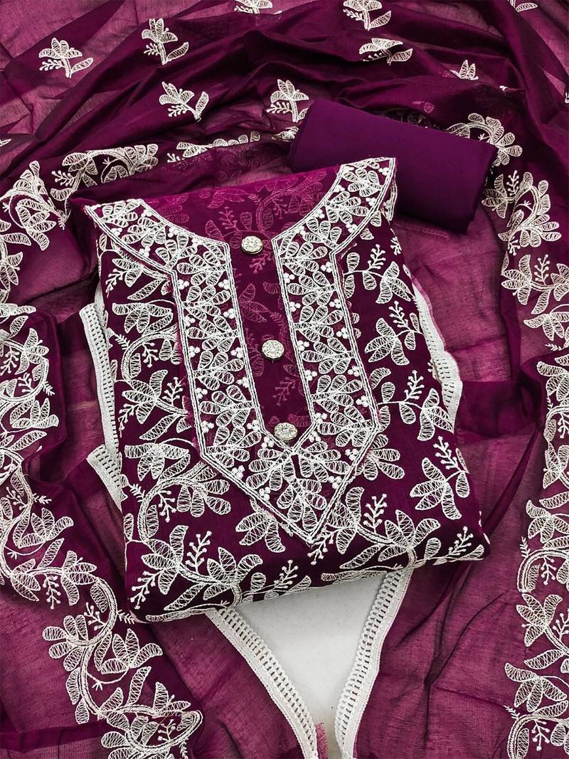 floral embroidered unstitched dress material
