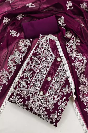 floral embroidered unstitched dress material