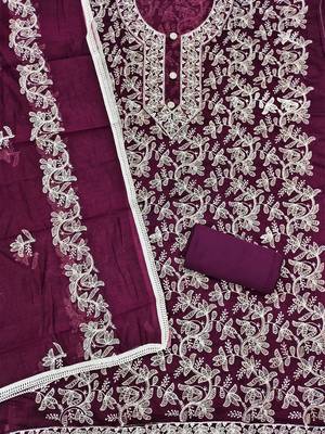 floral embroidered unstitched dress material 3