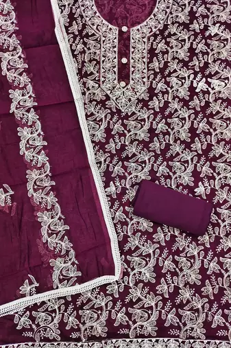 floral embroidered unstitched dress material