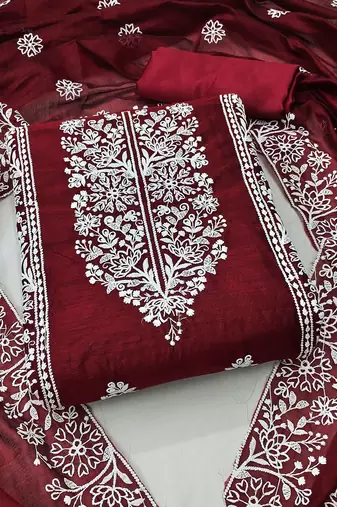 ethnic motifs embroidered unstitched dress material
