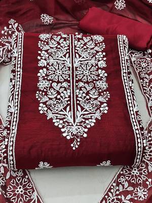 ethnic motifs embroidered unstitched dress material 2