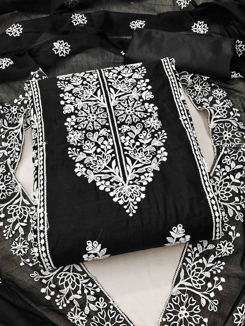 floral embroidered unstitched dress material