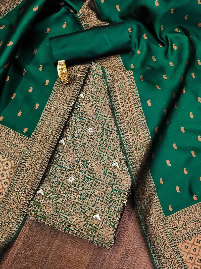ethnic motifs woven design zari unstitched dress material
