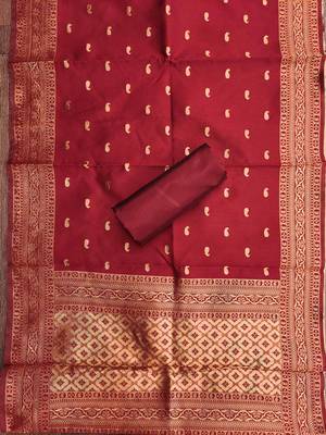 ethnic motifs woven design zari unstitched dress material 4