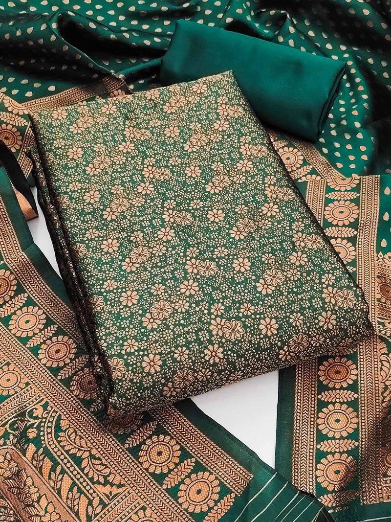 floral woven design zari work jacquard silk unstitched dress material