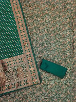 floral woven design zari work jacquard silk unstitched dress material 3