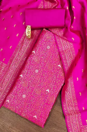 floral woven design zari work jacquard silk unstitched dress material