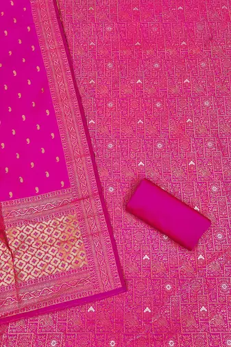 floral woven design zari work jacquard silk unstitched dress material
