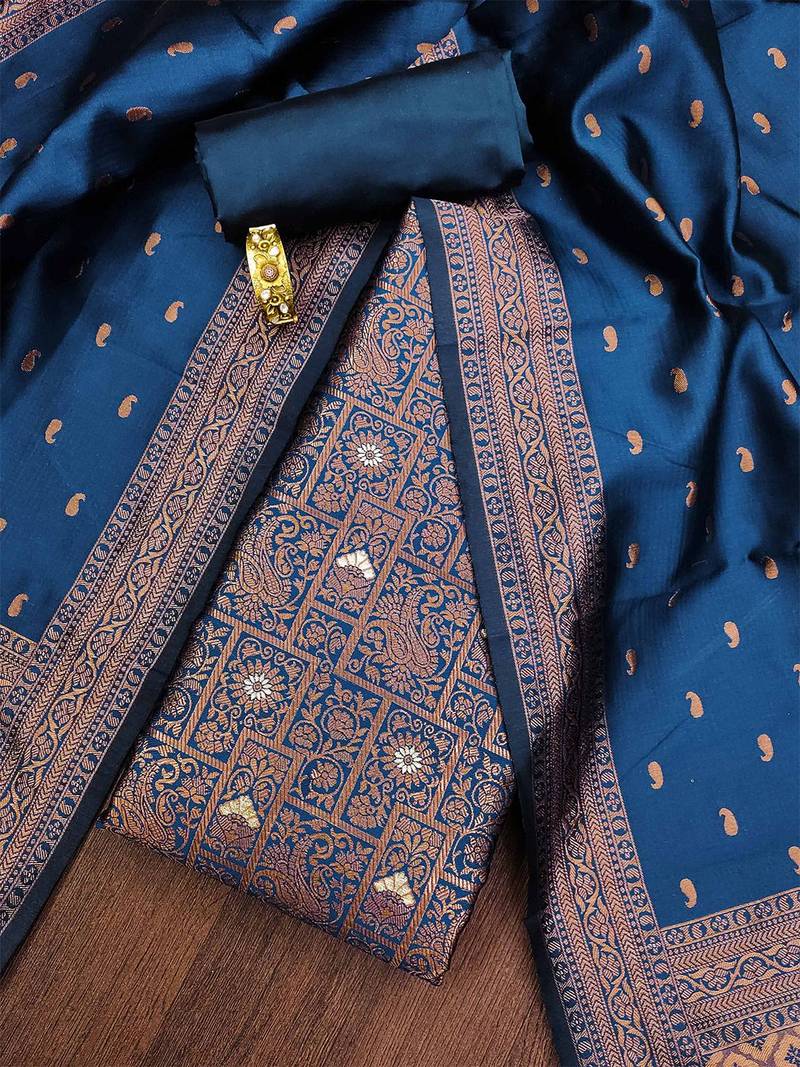 paisley woven design zari unstitched dress material