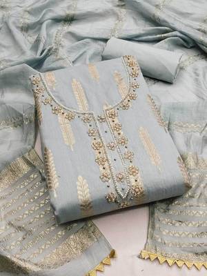 woven design beads & stone banarasi jacquard unstitched dress material 1