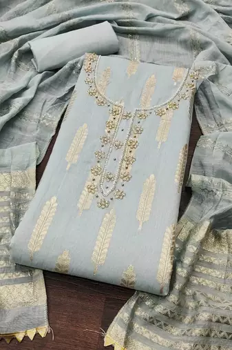 woven design beads & stone banarasi jacquard unstitched dress material