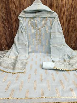 woven design beads & stone banarasi jacquard unstitched dress material 3