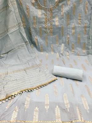 woven design beads & stone banarasi jacquard unstitched dress material 4