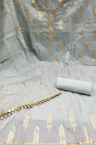woven design beads & stone banarasi jacquard unstitched dress material