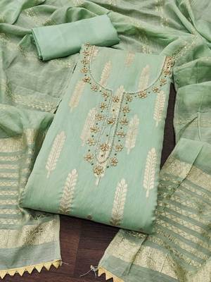 woven design beads & stone banarasi jacquard unstitched dress material 2