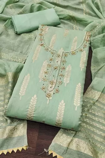 woven design beads & stone banarasi jacquard unstitched dress material
