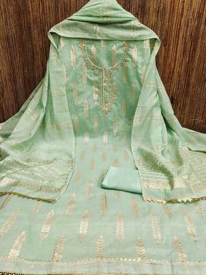 woven design beads & stone banarasi jacquard unstitched dress material 3