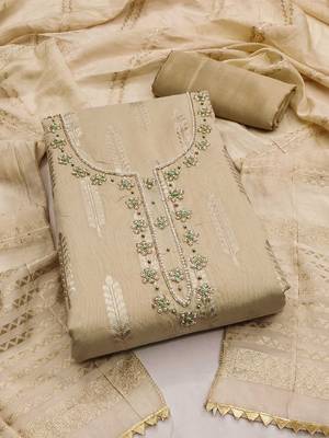 woven design beads & stone banarasi jacquard unstitched dress material 1