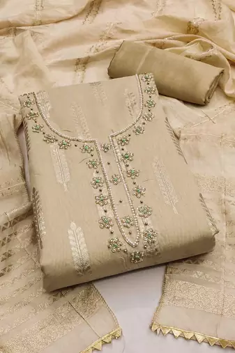 woven design beads & stone banarasi jacquard unstitched dress material
