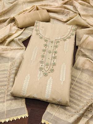 woven design beads & stone banarasi jacquard unstitched dress material 2