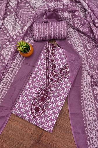 floral printed embellished cotton unstitched dress material