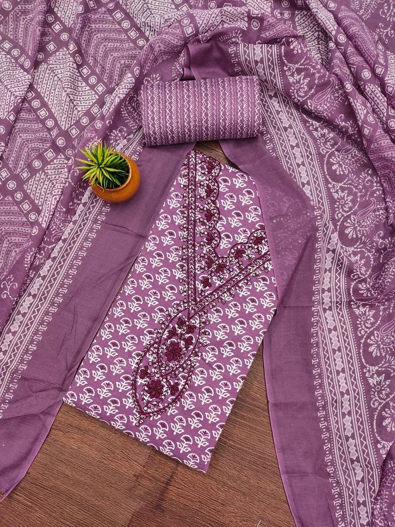 floral printed embellished cotton unstitched dress material