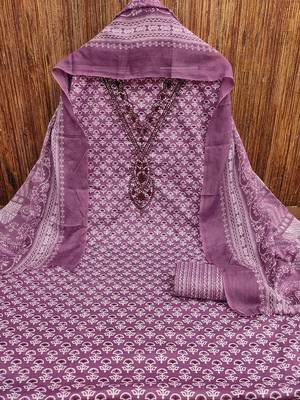 floral printed embellished cotton unstitched dress material 3