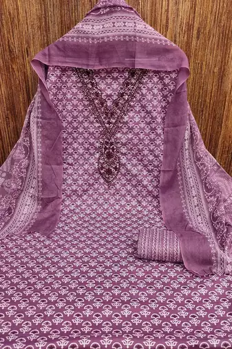 floral printed embellished cotton unstitched dress material