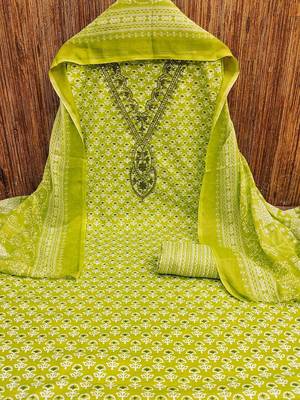 floral printed sequinned unstitched dress material 2