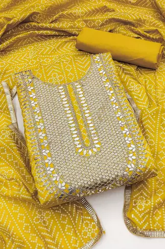 bandhani printed gotta pattiunstitched dress material