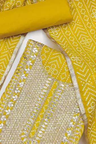 bandhani printed gotta pattiunstitched dress material