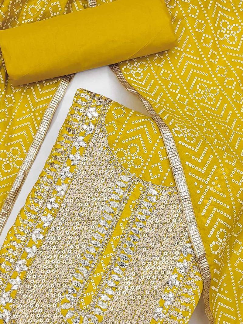 bandhani printed gotta pattiunstitched dress material