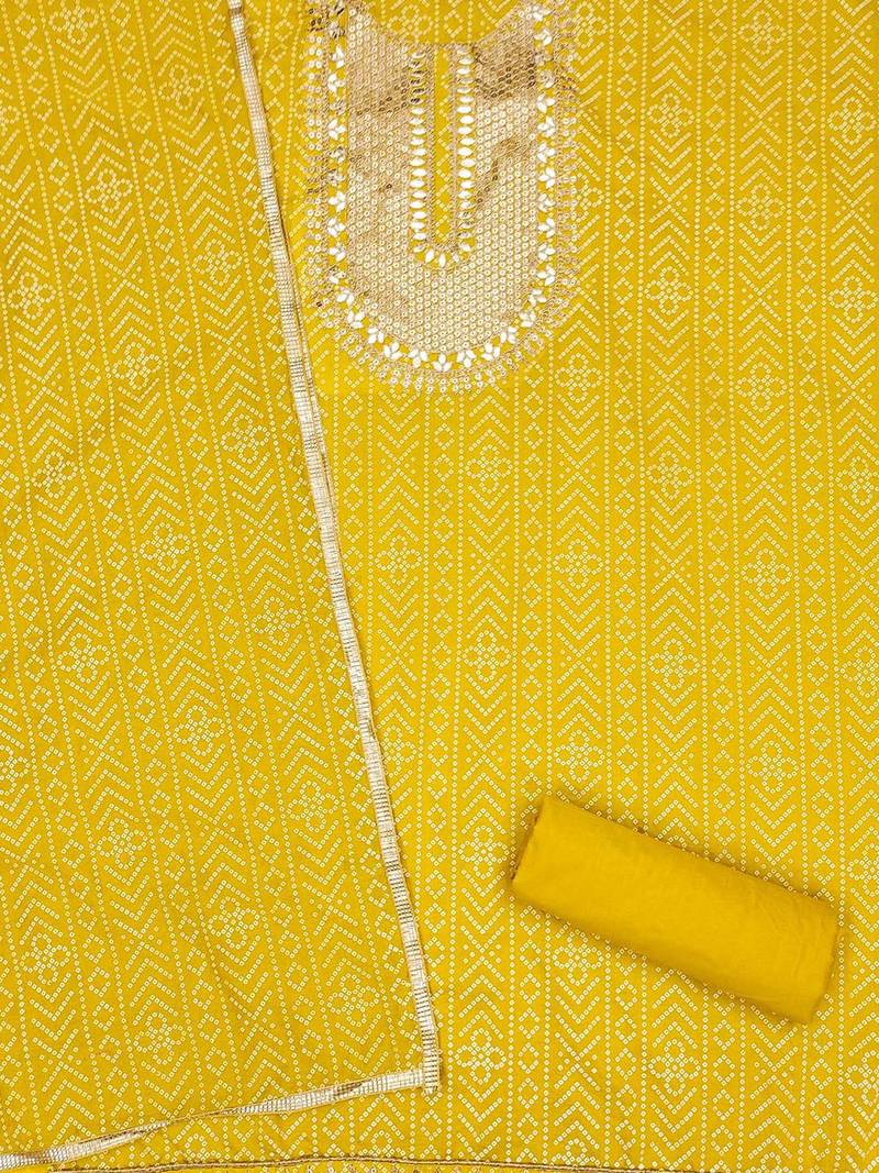 bandhani printed gotta pattiunstitched dress material