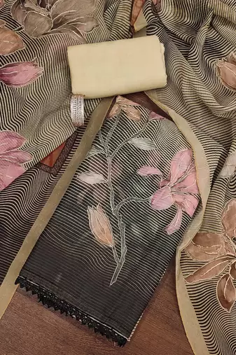 printed organza semi-stitched dress material