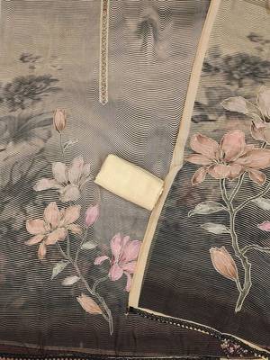 printed organza semi-stitched dress material 2