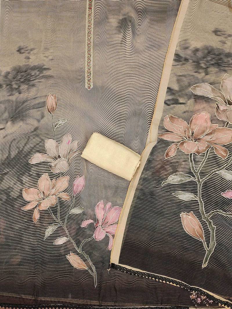 printed organza semi-stitched dress material