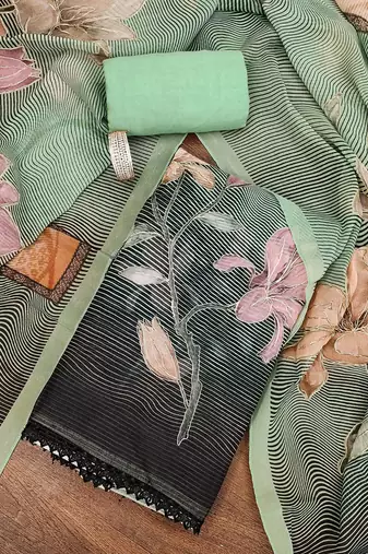 printed organza semi-stitched dress material