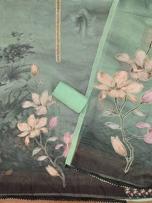 printed organza semi-stitched dress material 3