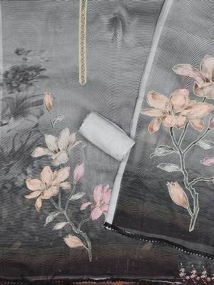 printed organza semi-stitched dress material 3