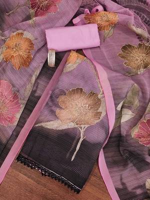 printed organza semi-stitched dress material 1